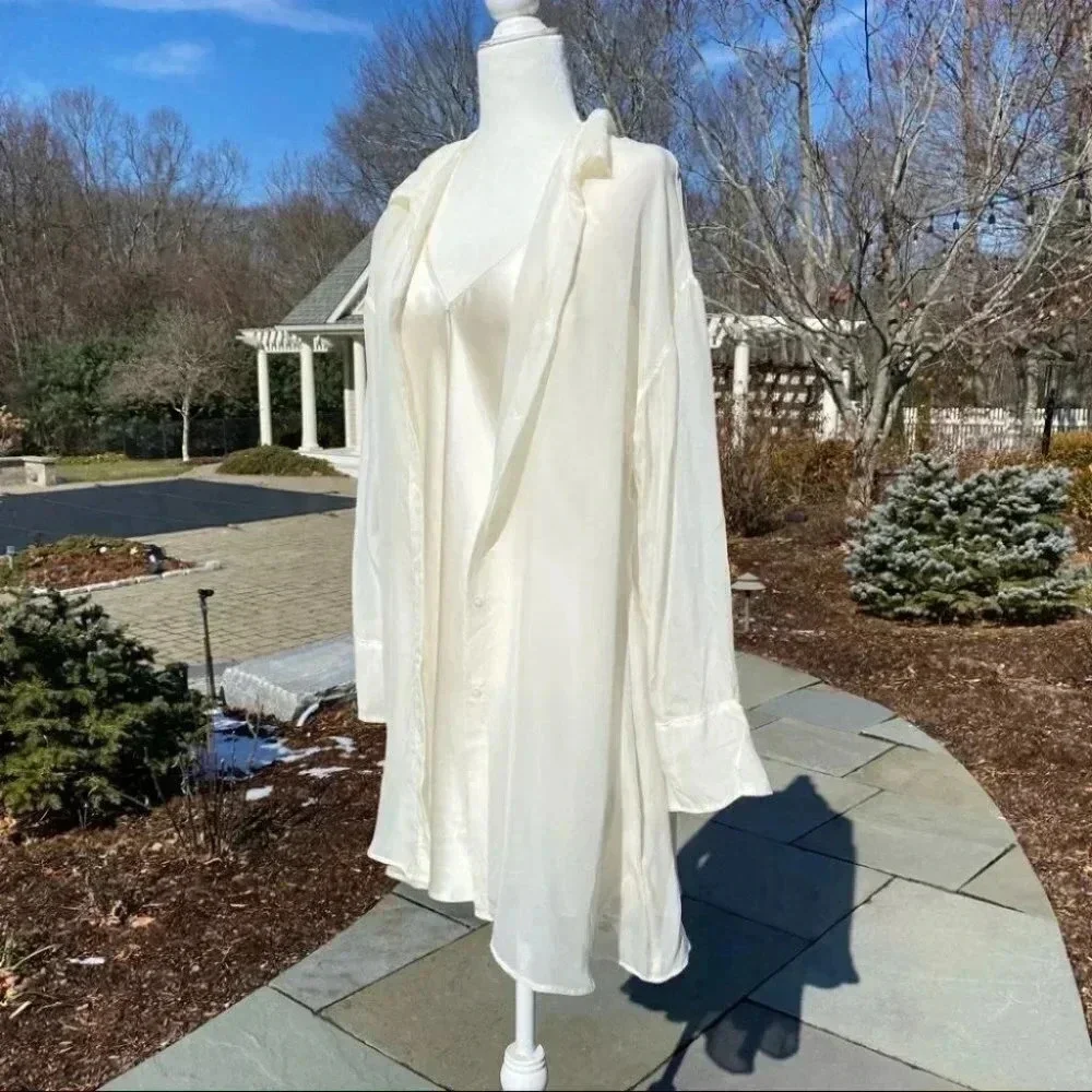 NWT Free People Renata Set 100% Silk Slip Dress Set White Large